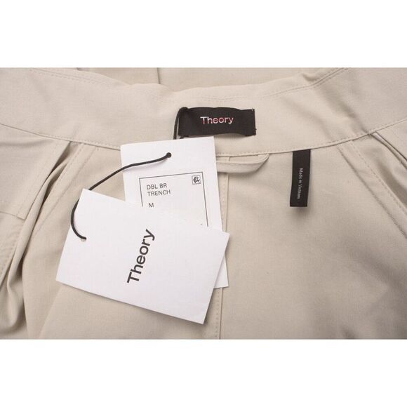 Theory Womens Trench Coat Double Breasted Sleek Sz M Beige Sand NWT No belt $795 - Picture 7 of 7